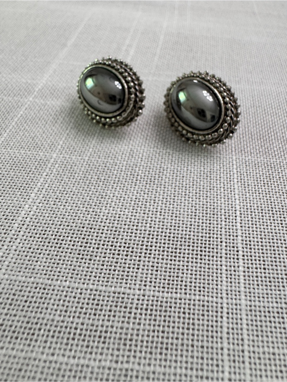 Vintage Mid-Century Style Oval Beaded Post Earrings